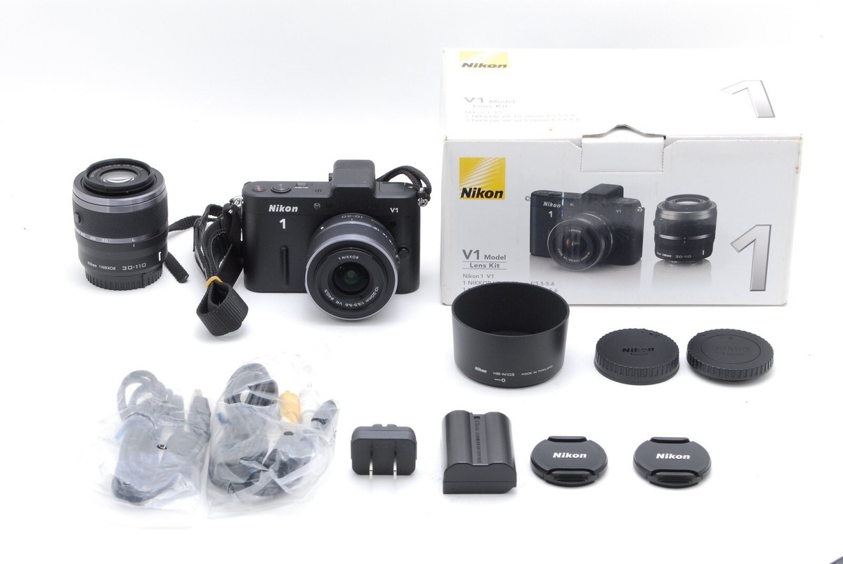 TOP MINT in Box] Nikon 1 V1 Black Digital Camera Nikkor Lens Kit 