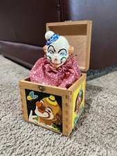Vintage Celluloid Clown Jack-in-the-Box Herman Eichhorn Germany Wood Dovetail