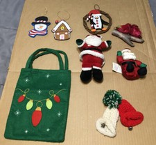 Lot of 8 Assorted CHRISTMAS Items - Ornaments, Santa Claus, Gift Bag