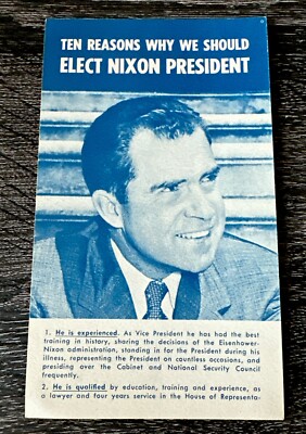 1960  Nixon For Pres Election Card 10 Reasons Why Midwest Michigan Volunteers