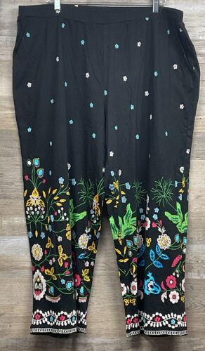 NEW Ulla Popken Plus Sz 24/26 Floral Print Wide Leg Pants Elastic Waist Cropped