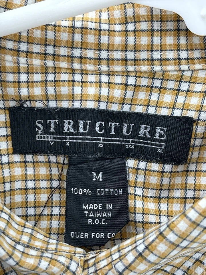 Structure Classic Button Up Shirt Mens Size Medium Beige White Check Long Sleeve - Image 4 of 4