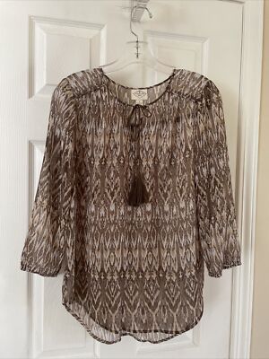 St. John's Bay Womens Pretty shades of Brown 3/4  Sleeve Blouse Shirt Sz S