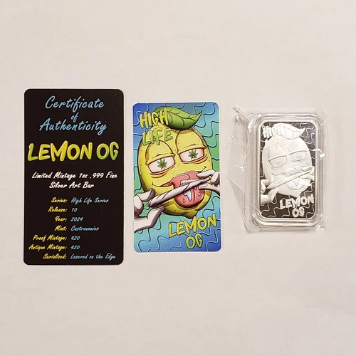 1 oz Silver Art Bar Proof - 420 Marijuana High Life Lemon OG CMG Mint - F8509