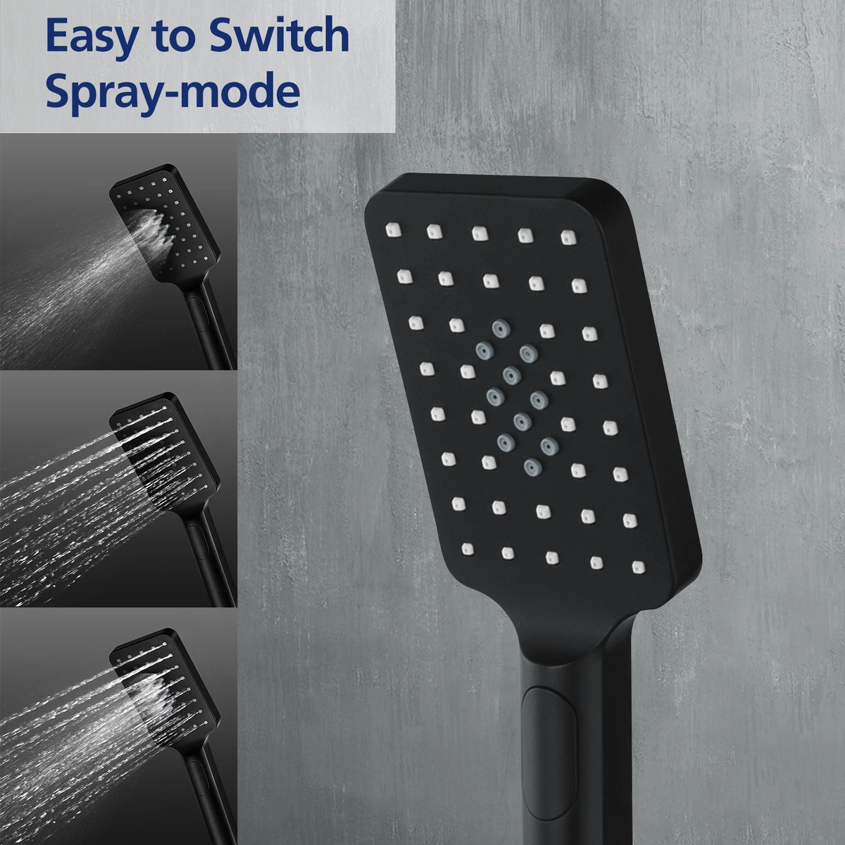 ACA  Dual Shower Head Set 12'' Rectangle Black Rain Shower Head 3-MODE Handheld