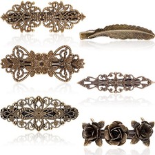 6 Pieces Vintage Hair Barrettes for French Flower Hair Clips Metal Bronze Flo...