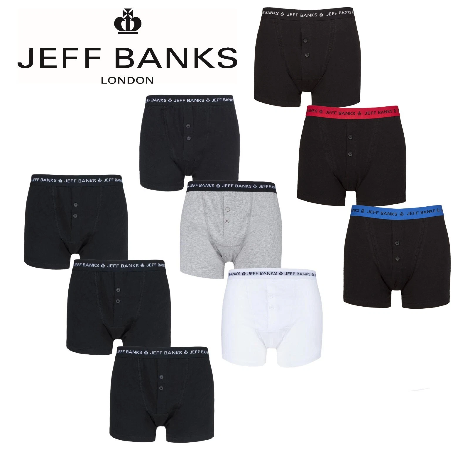 Boxer Shorts Mens Jeff Banks 'Marlow' Buttoned Cotton Rich Plain S M L XL 3 Pack