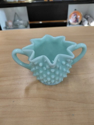 Vintage Fenton Rosaline Star Hobnail  Sugar Bowl Green Pastel Milk Glass