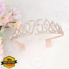 CIEHER 75th Birthday Crown Sash Pearl Pin Set Women Party Supplies