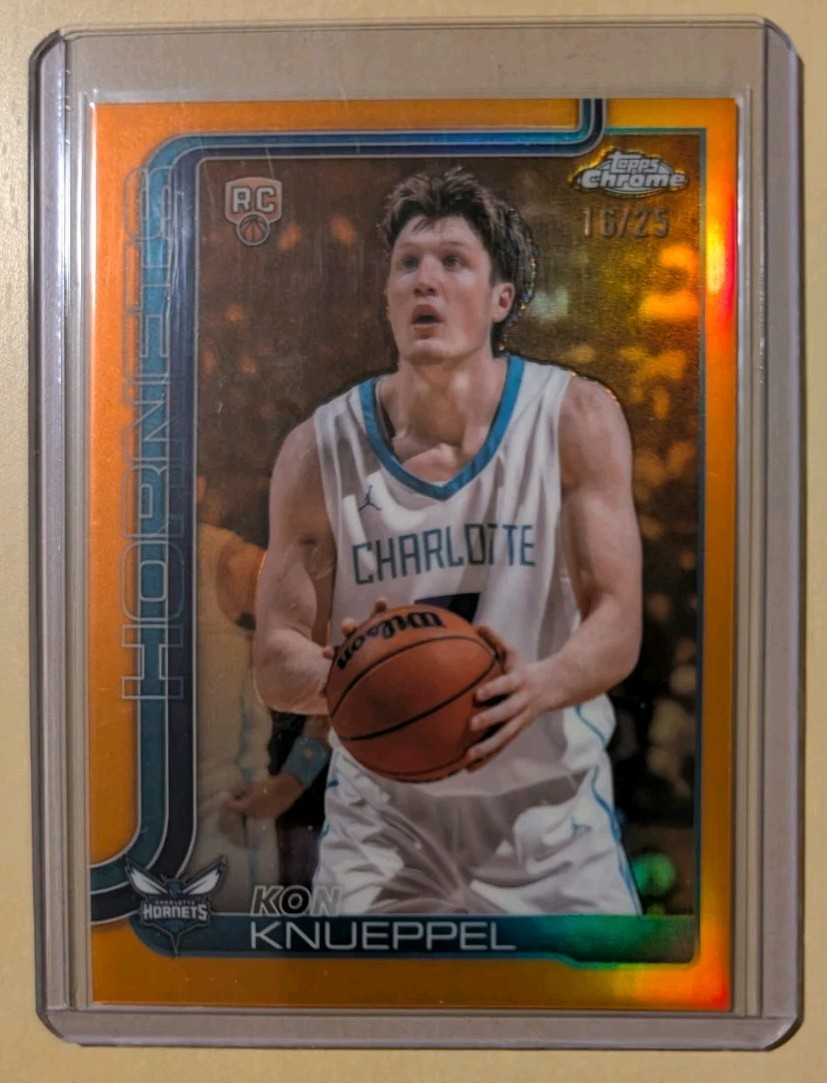 2025-26 Topps Chrome Kon Knueppel RC Orange Refractor /25 Charlotte Hornets #254