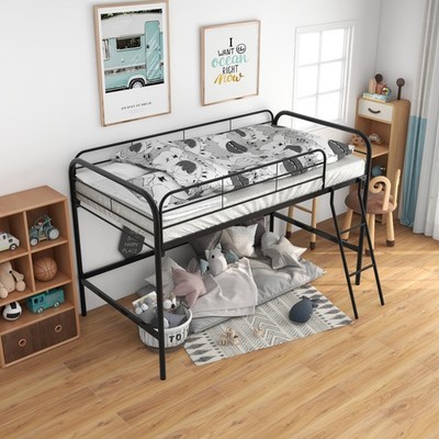Metal Double Bed with 13 Fixed Metal Plates and Guardrails