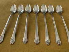 (7) ONEIDA STAINLESS FANTASY ROSE ICED TEASPOONS FLATWARE LOT USA