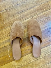 Jenni Kayne Mules Slippers Round Toe Italian Suede Brown 38