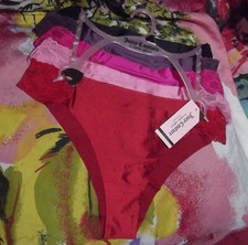 5 NEW JUICY COUTURE JC2834 5PKF MF NO SHOW LACE TRIM SATIN BIKINI PANTIES L