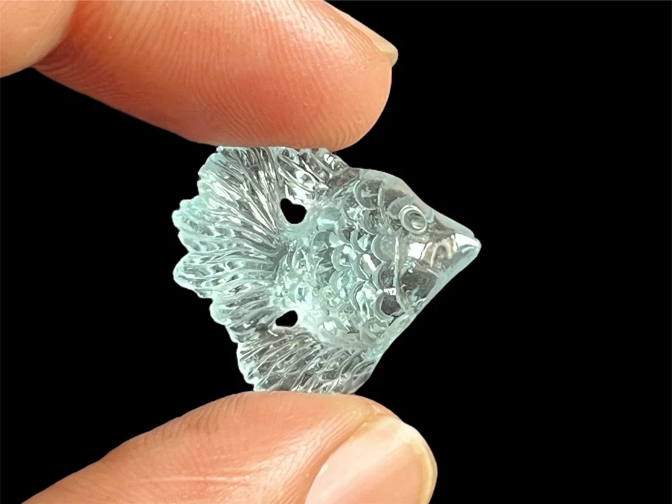 HandCarved Aquamarine Fish | Natural Gemstone Carving for Pendant Jewelry Making - Image 2 of 4