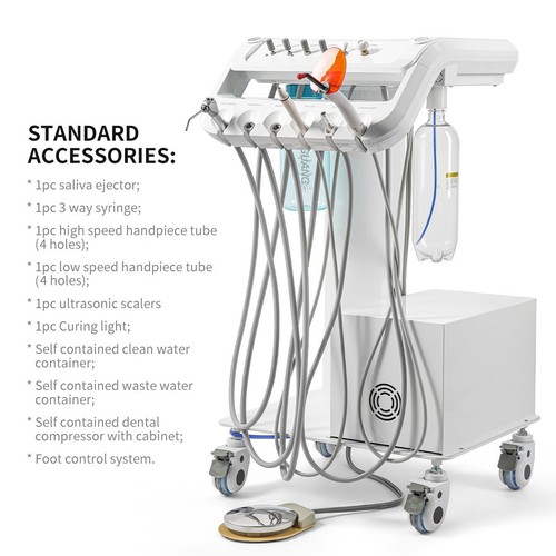 Portable Mobile Dental Delivery Unit System Cart Air Compressor Syringe Suction - Picture 2 of 19