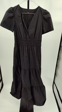 Quince Women 100% Organic Cotton Poplin Tiered Maxi Dress Black S