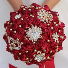 Dark Red Artificial Rose Bridal Bouquet for Weddings and Quinceaneras, 8.3
