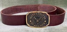 Vintage 1981 Brass United States of America Belt Buckle w/leather Belt