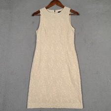 Ann Taylor Mini Dress Women's 4 Ivory Floral Lace Sleeveless Sheath Modest Party