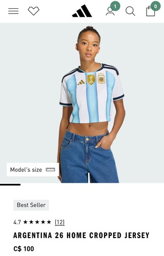 Women's Adidas Argentina World Cup Cropped Jersey - Picture 10 of 10