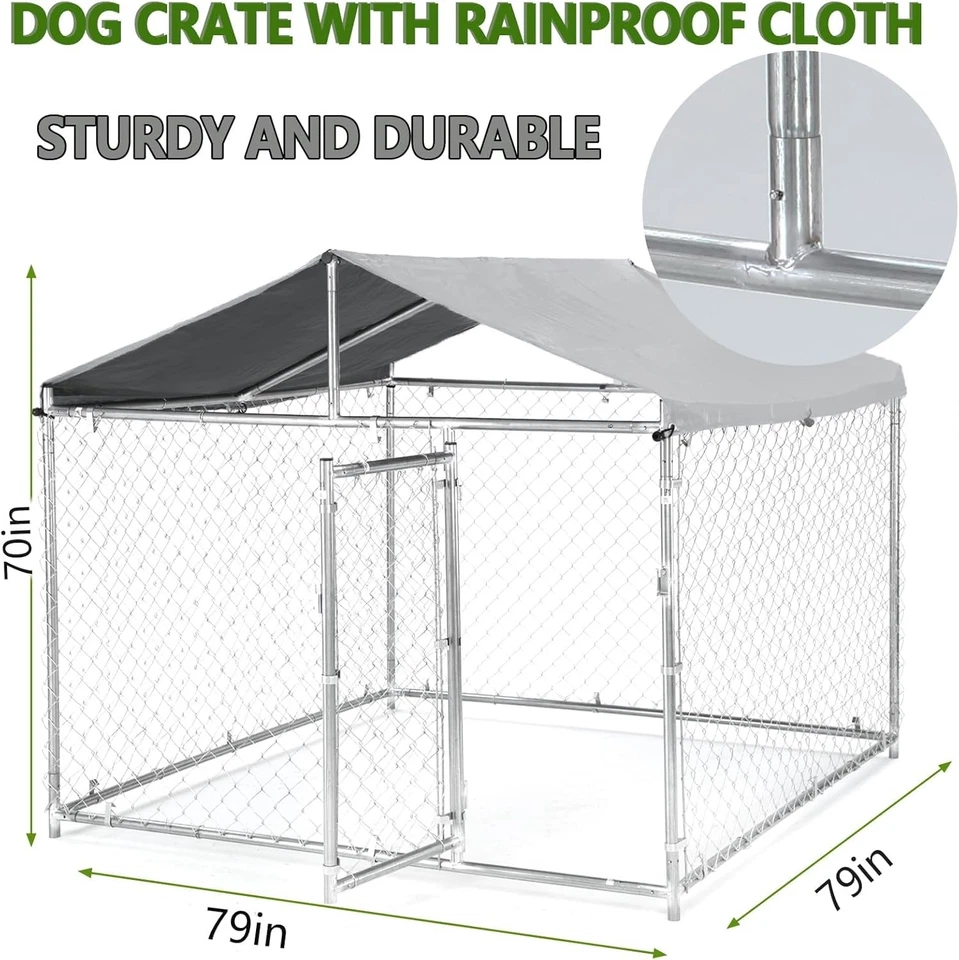 79 Inch Outdoor Dog Kennel for Large Dog Steel Lockable Door Chain Link Playpen - Image 2 of 4
