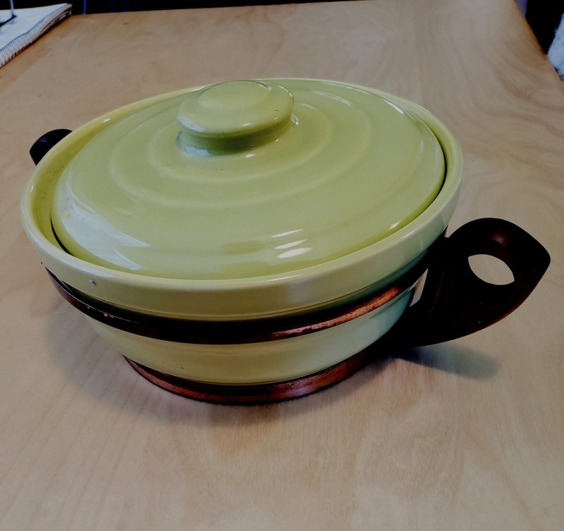 Bauer Pottery Lime green Casserole with Rack Vintage