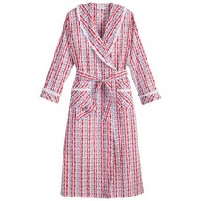Lanz Of Salzburg Red Blue Hearts Lanz Tyrolean 100 Cotton 52" Long Wrap Robe M