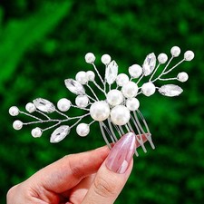 Silver Wedding Pearl Hair Comb Bridal Rhinestone Headpiece Crystal Accessories