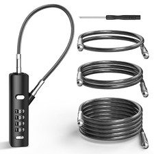 4-Digit Combination Cable Lock with 3 Steel Cables 9/24/47 - Secure Reset Onl...