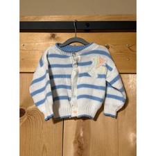VTG Fisher Price Kidswear Cardigan Sweater Size 9-12mo. Blue Striped Retro Knit
