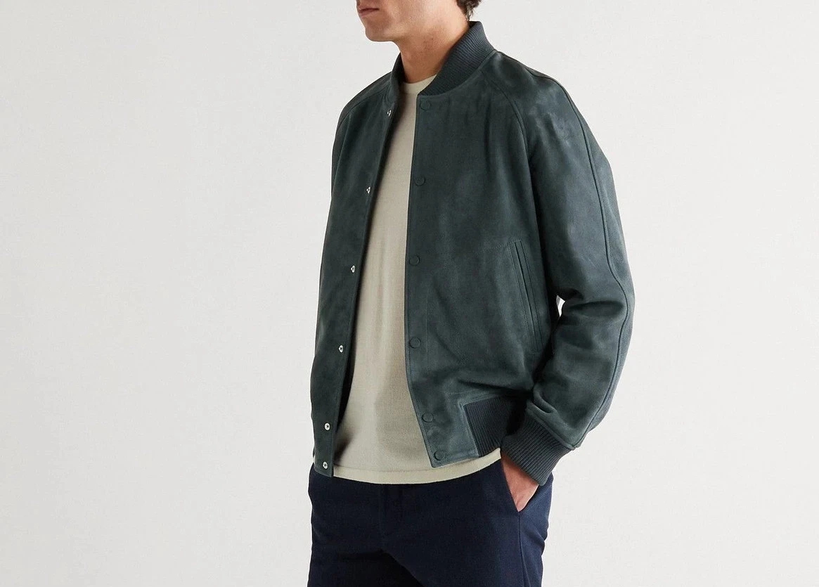 Men Blue Pure Suede Leather Jacket Slim Fit Trucker Jacket Custom Size S M L XL