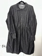 Nine West Black Denim Shirt Dress Long Sleeve Button Front Collared XXL