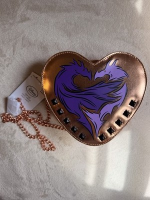 Rose Gold Metallic Heart Crossbody Bag Detachable Chain Purple Lining