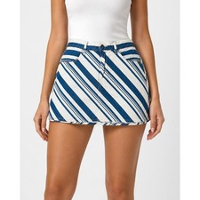 Universal Thread Denim Mini Skirt 12 Blue White Diagonal Stripe Cotton Lyocell