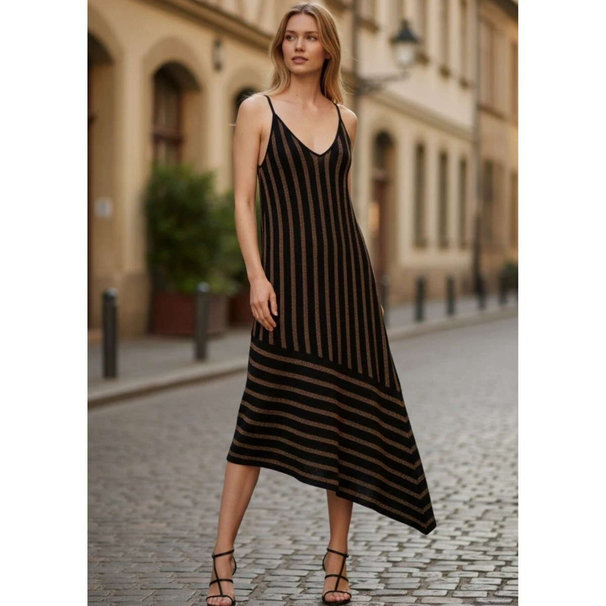 zara brown and white striped dress Business Dresses for Women for sale Size:XS_10-12