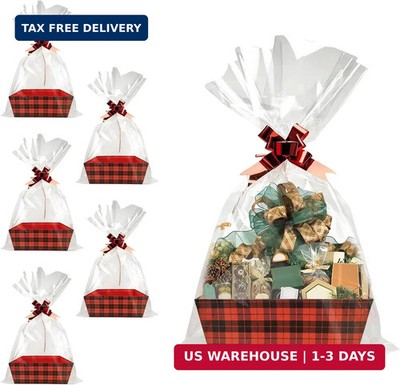 Basket For Gifts Empty, 5 PCS Sturdy Diy Bulk Gift Basket Kraft Market Tray Card