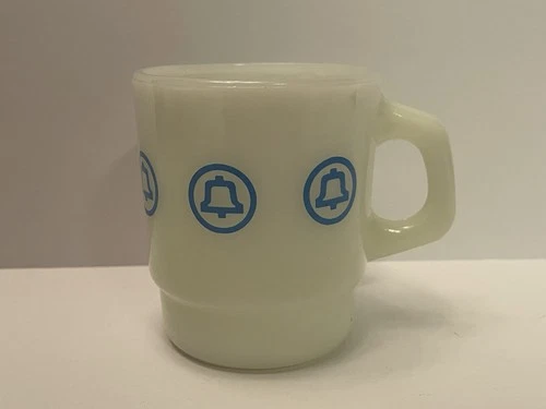 Vintage Fire King Anchor Hocking Bell Telephone Systems D Handled Milk Glass Mug