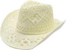 Cream Western Style Beige Cowboy Straw Hat Rolled Brim One Size Fits Most Plai