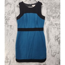 Ann Taylor LOFT Dress Womens 12 Teal Blue Black Colorblock Sheath Sleeveless Zip