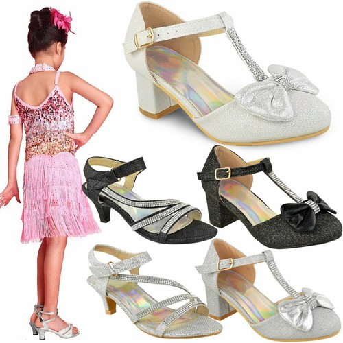 Niñas Niños Childrens Boda Fiesta Sandalias Diamante Tacón Bajo Zapatos del  tamaño de la danza | eBay