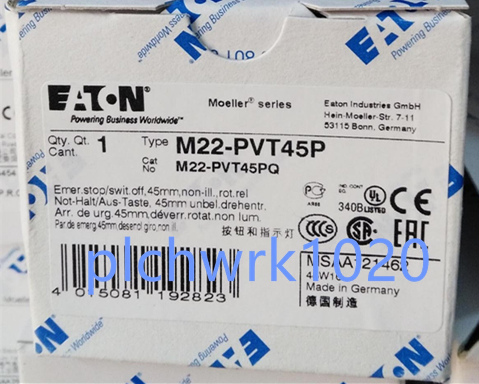 1 PCS NEW IN BOX EATON Emergency Stop Button head M22-PVT45P