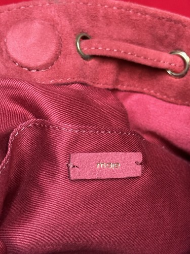 Maje Burgundy Suede Bucket Shoulder Bag W/ Fringe - Picture 5 of 9