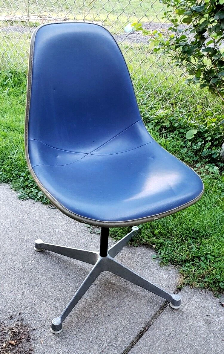Vintage Herman Miller Eames Blue Fiberglass Shell Chair Naugahyde