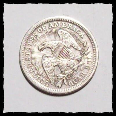 1853-P ARROWS & RAYS SEATED LIBERTY QUARTER Rotated Reverse VF