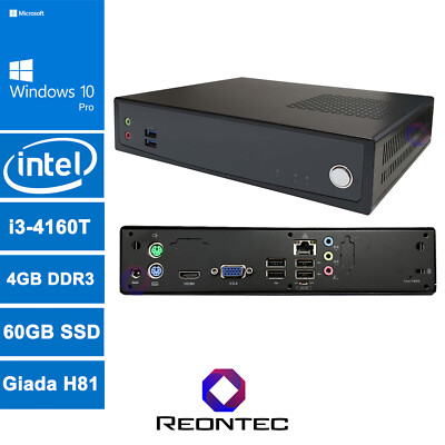 Giada H81 JHS60E Intel i3-4160T Windows 10 Pro 60GB SSD 4GB RAM USFF PC