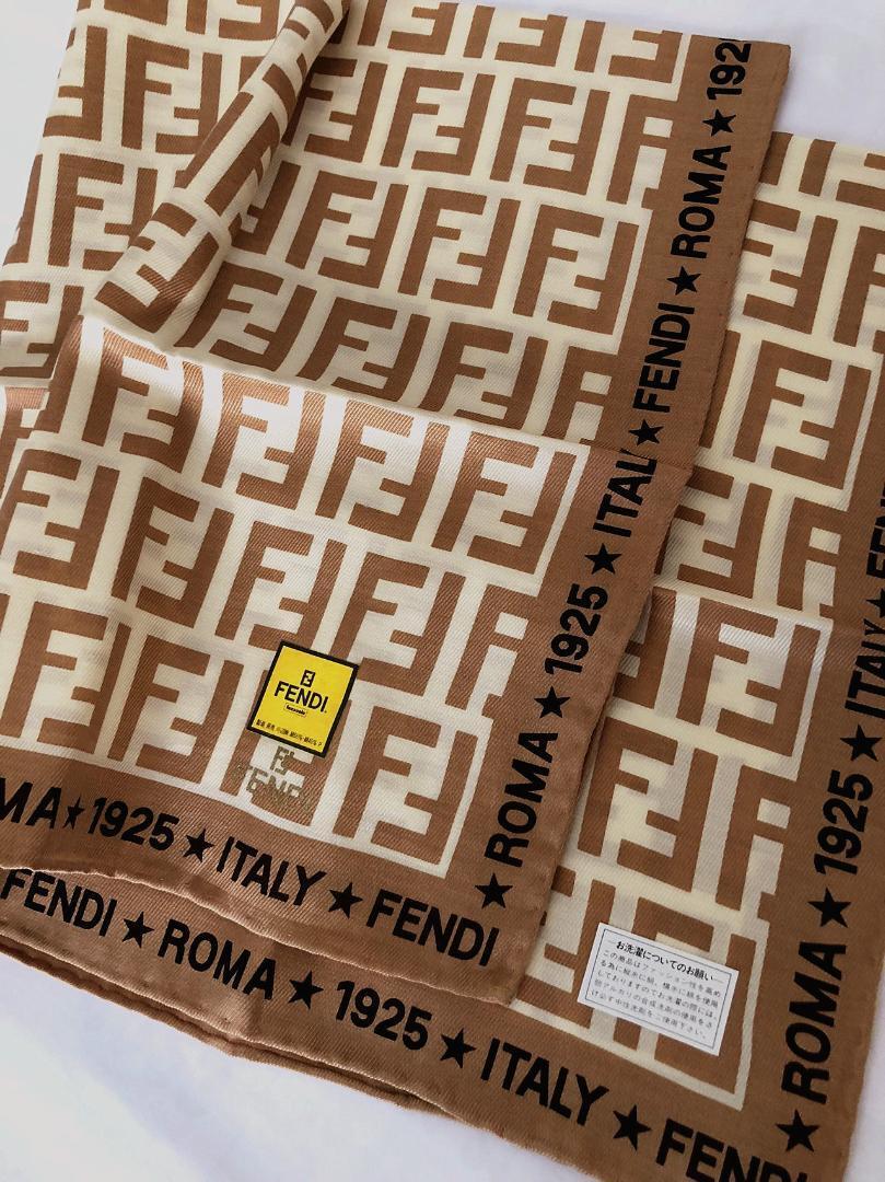 Fendi Scarf Brown Silk Cotton Zucca Pattern Women Italy 112784 | eBay