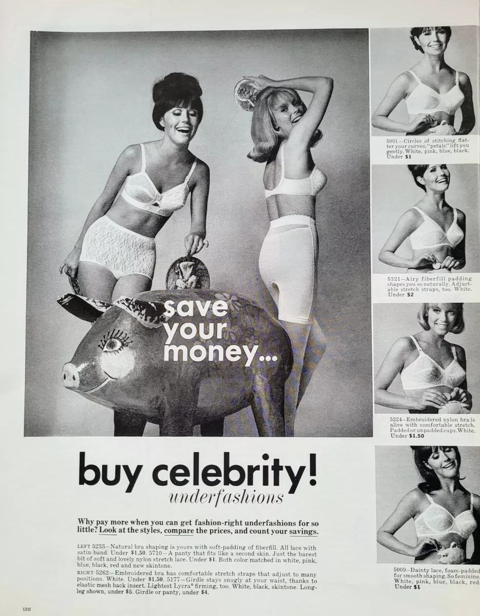 1965 1960s BUY CELEBRITY UNDERFASHIONS Young Women in Lingerie = Retro  Print AD