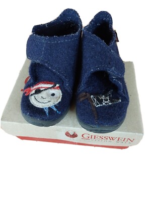 Hausschuhe Giesswein Kinder Gr 25   100% Wolle blau Pirat Hüttenschuhe bequem 