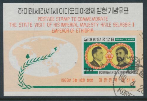 Korea 1968 Sc 601a Souvenir Sheet CTO Full Gum not hinged Emperor of Ethiopia - Picture 1 of 1